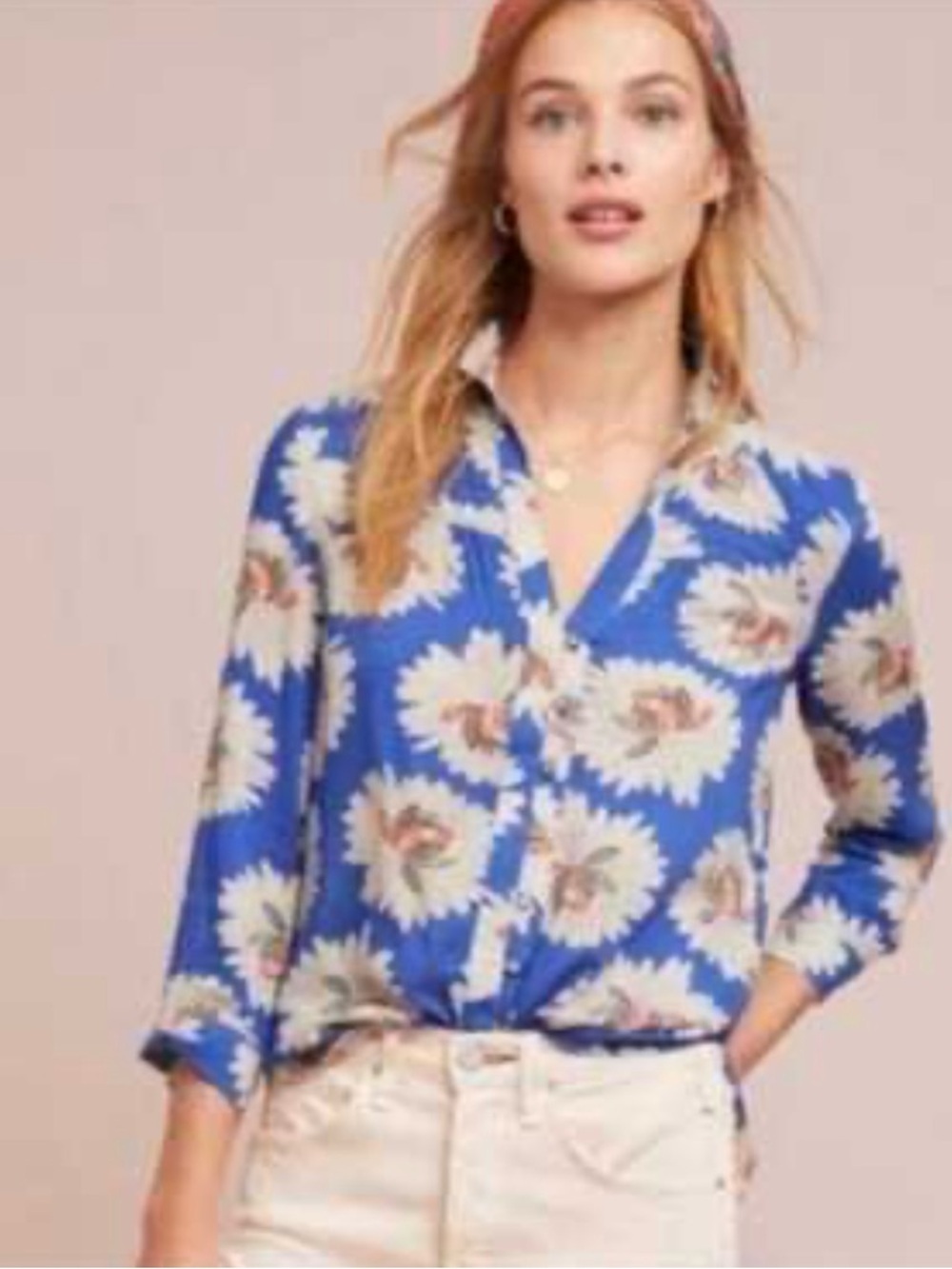 Anthropologie Conversations Rare 14 of 52 Blue Floral Colloquial Light Blouse